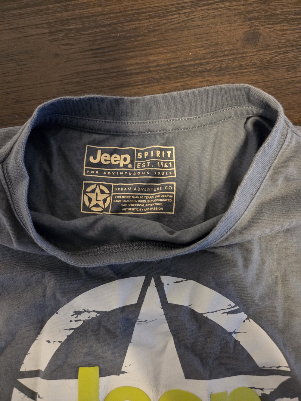 Jeep Spirit Mens Graphic T-Shirt Blue Gray‎ Star Logo Urban Adventure Co Large - Picture 2 of 3